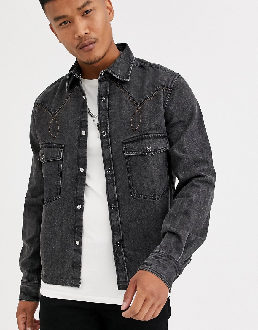 ASOS DESIGN - Camicia di jeans oversize stile western nero slavato