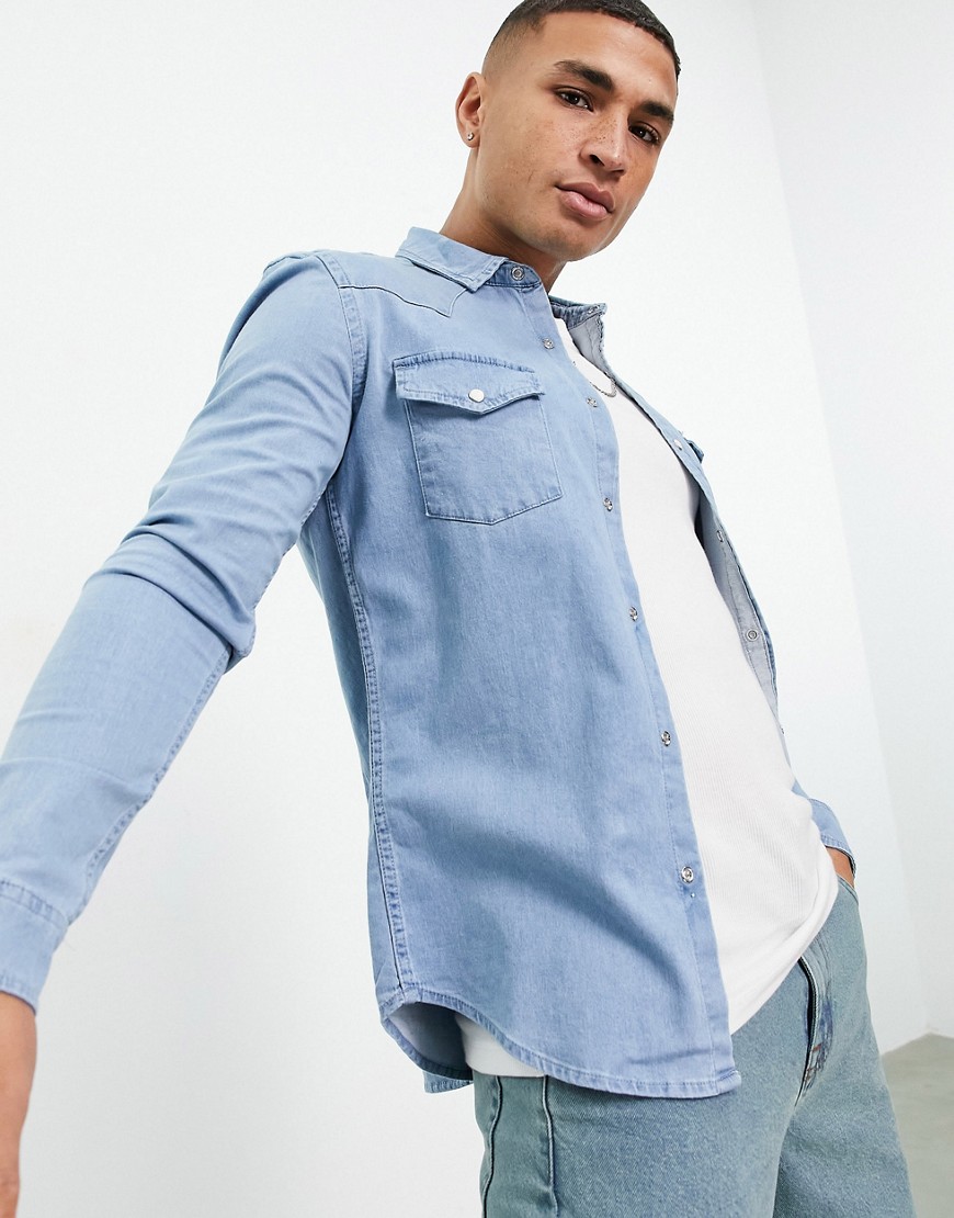 Camicia di jeans skinny lavaggio blu chiaro stile western - ASOS DESIGN Camicia donna  - immagine1