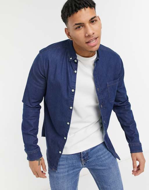 ASOS DESIGN - Camicia di jeans slim color indaco