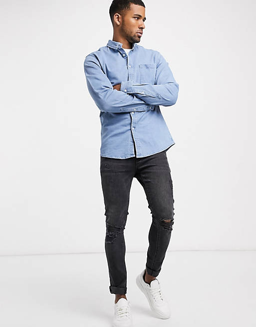 Camicia di jeans slim effetto candeggiato Asos Uomo Abbigliamento Camicie Camicie denim 