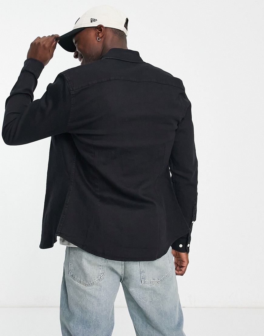 Camicia di jeans slim elasticizzata nera-Nero - ASOS DESIGN Camicia donna  - immagine1