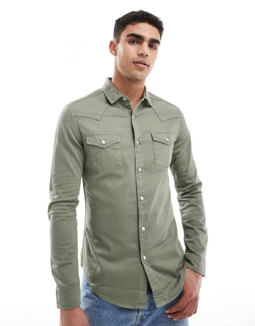 FhyzicsShops DESIGN - Camicia di jeans stile western skinny verde