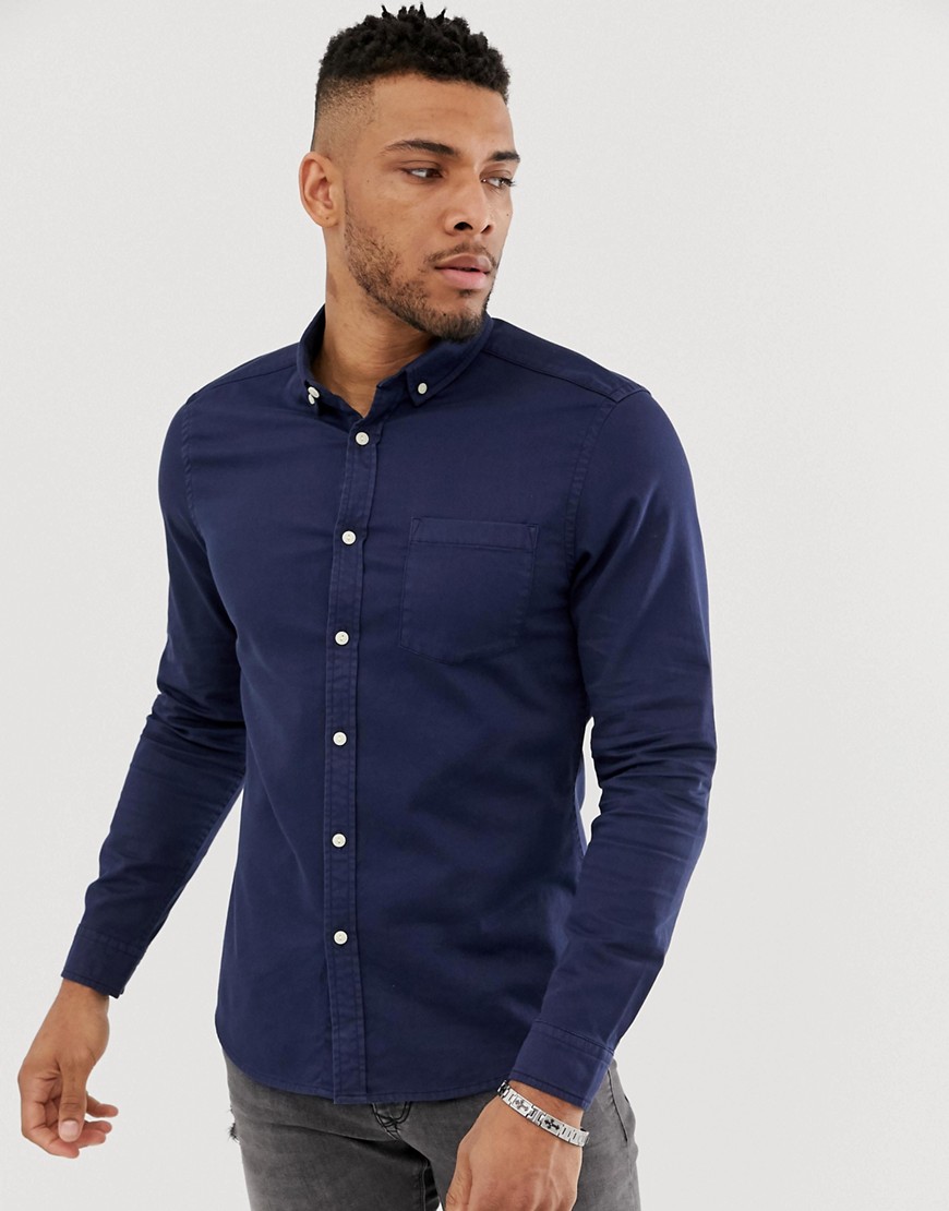 ASOS DESIGN - Camicia di jeans stretch slim blu navy