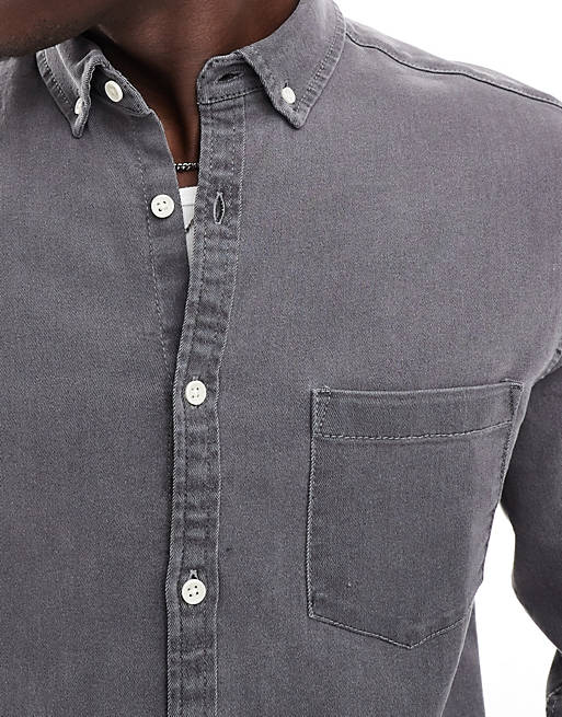 Camicia di jeans stretch slim nero slavato Asos Uomo Abbigliamento Camicie Camicie denim 