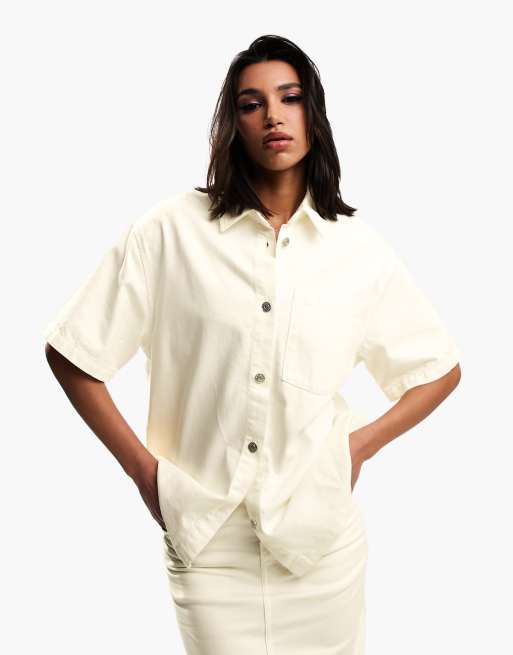 ASOS DESIGN - Camicia di jeans taglio lungo écru
