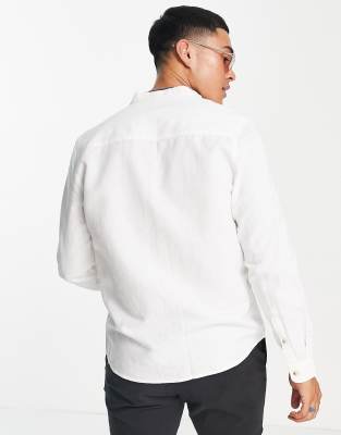 Camicia di lino con collo serafino bianca vestibilità classica-Bianco - ASOS DESIGN Camicia donna  - immagine1