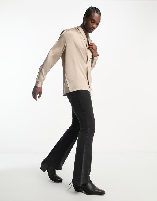 ASOS DESIGN - Camicia doppiopetto in raso rosa con collo sciallato, 2 di 4