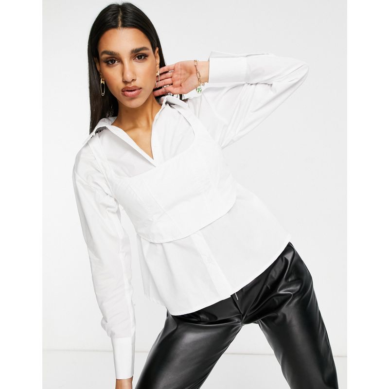 Donna 82xlL DESIGN - Camicia due in uno con dettaglio con corsetto in cotone, colore bianco