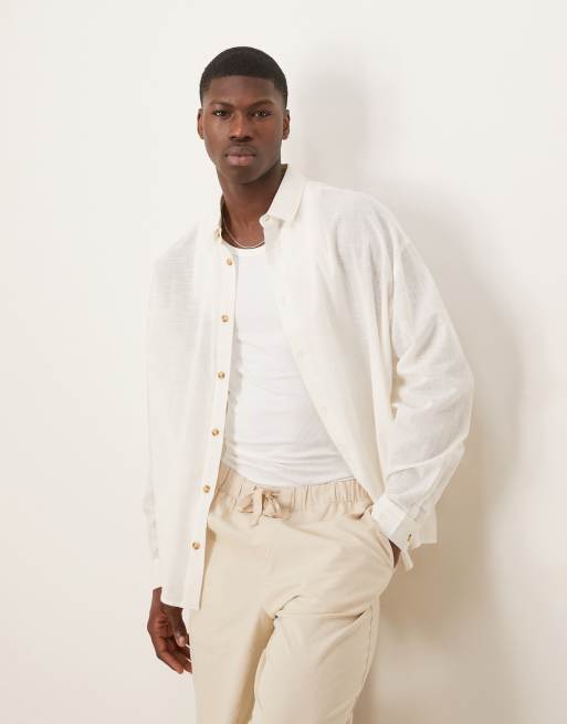 ASOS DESIGN - Camicia effetto lino oversize color pietra