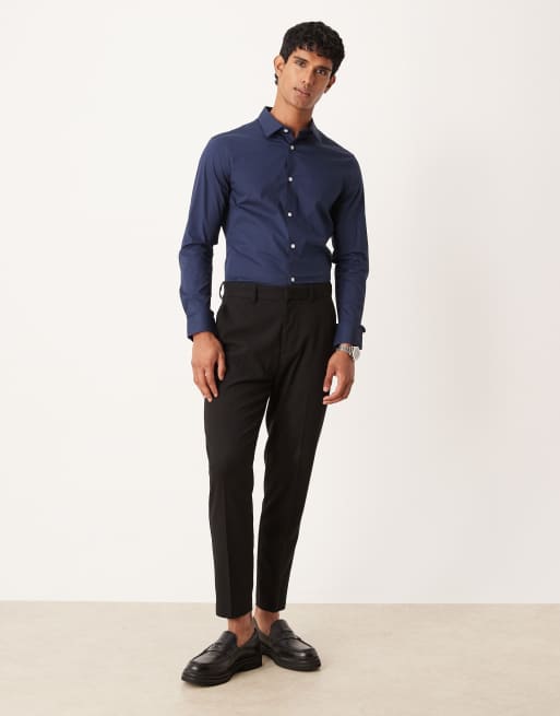 ASOS DESIGN - Camicia elasticizzata skinny blu navy, 2 di 5