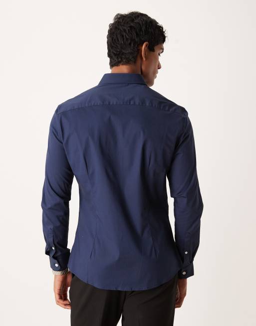 ASOS DESIGN - Camicia elasticizzata skinny blu navy, 3 di 5