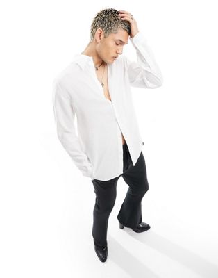 ASOS DESIGN drapey smart shirt with oversized collar in white - ASOS Price Checker
