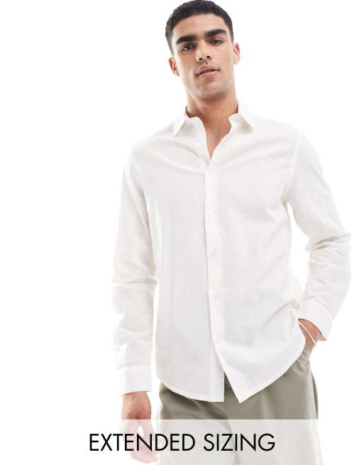 ASOS DESIGN - Camicia elegante écru vestibilità classica in misto lino con colletto smussato