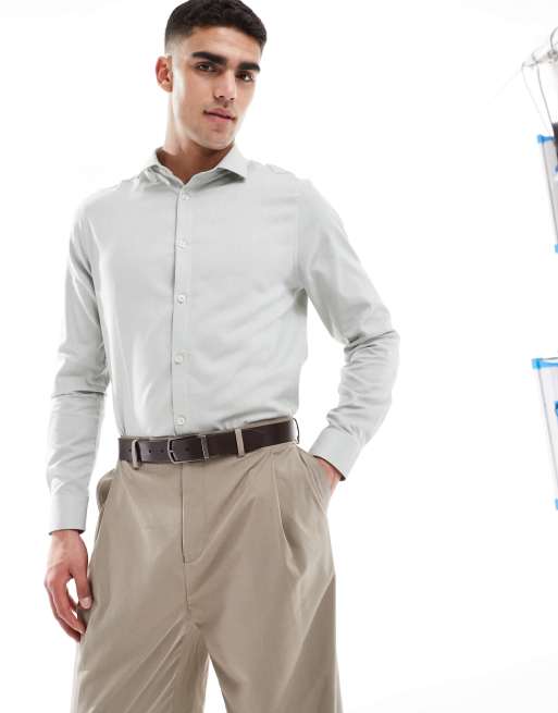 ASOS DESIGN - Camicia elegante regular fit color salvia facile da stirare