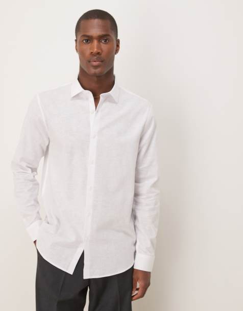 ASOS DESIGN - Camicia elegante regular fit in misto lino bianca - view 1
