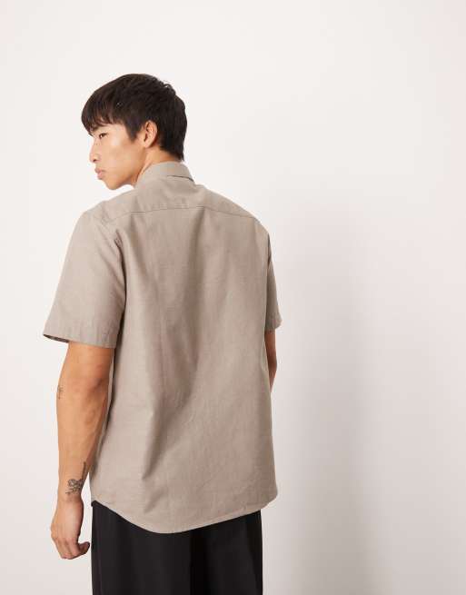 ASOS DESIGN - Camicia elegante regular fit in misto lino marrone, 3 di 4