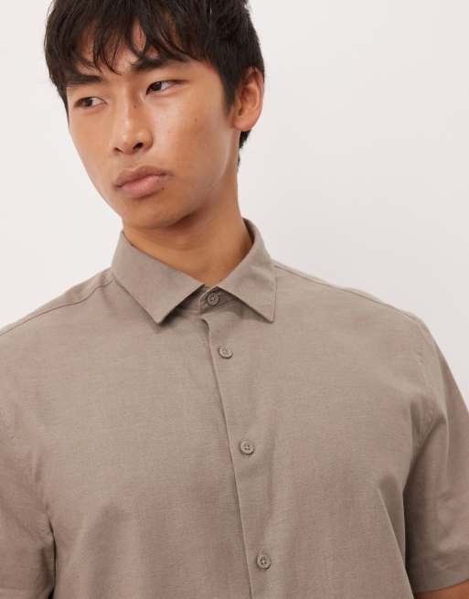 ASOS DESIGN - Camicia elegante regular fit in misto lino marrone, 4 di 4