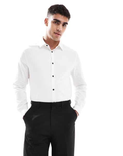 ASOS DESIGN - Camicia elegante regular fit in twill facile da stirare color bianco con bottoni a contrasto - view 1