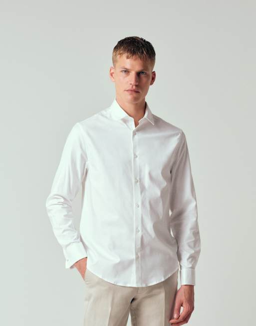 ASOS DESIGN - Camicia elegante regular fit in twill facile da stirare color bianco con polsino doppio, 2 di 7