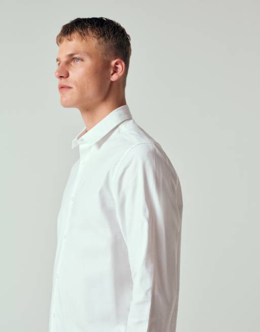 ASOS DESIGN - Camicia elegante regular fit in twill facile da stirare color bianco con polsino doppio, 4 di 7