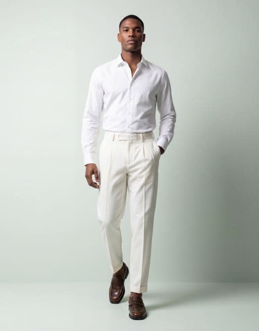 ASOS DESIGN - Camicia elegante regular fit in twill facile da stirare color bianco con polsino doppio, 9 di 12