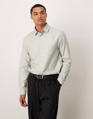 ASOS DESIGN - Camicia elegante regular fit in twill facile da stirare color salvia - view 1