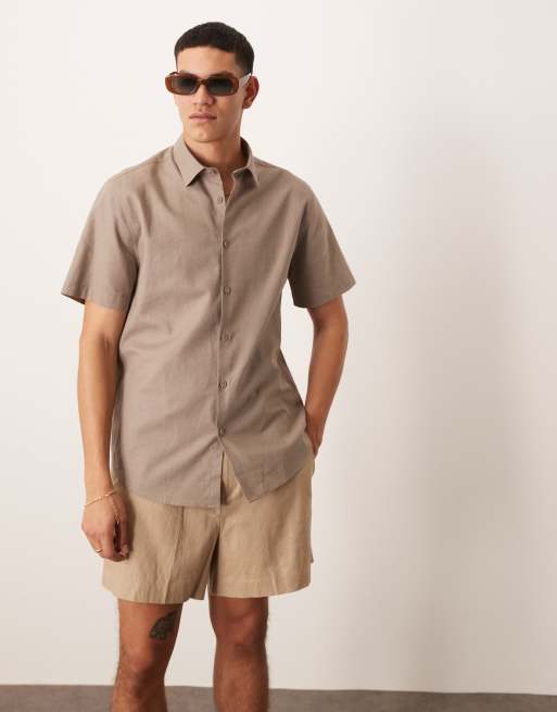 ASOS DESIGN - Camicia elegante regular fit marrone in lino