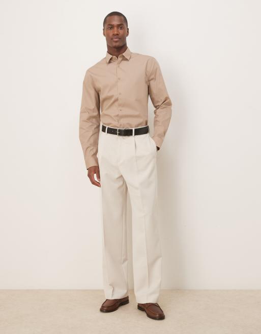 ASOS DESIGN - Camicia elegante regular fit marrone in tessuto facile da stirare, 2 di 4