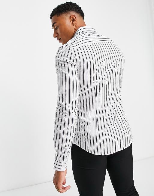 ASOS DESIGN - Camicia elegante skinny a righe bianche e blu navy, 3 di 4