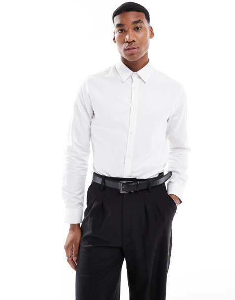 ASOS DESIGN - Camicia elegante slim bianca con motivo a spina di pesce - view 1