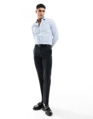 ASOS DESIGN - Camicia elegante slim blu leggermente testurizzata con colletto alla francese 
