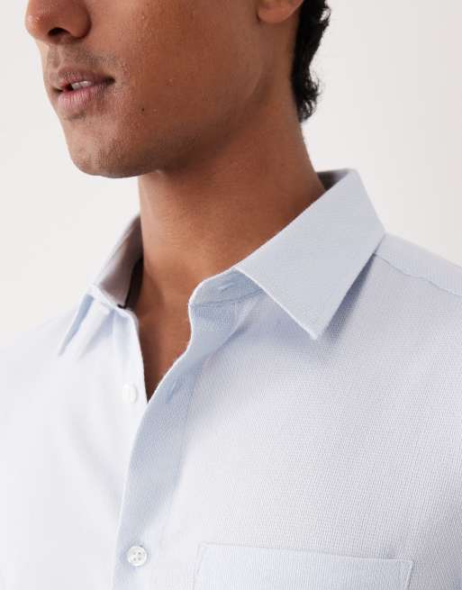 ASOS DESIGN - Camicia elegante slim fit blu testurizzata facile da stirare, 5 di 5