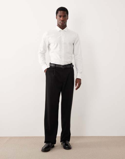 ASOS DESIGN - Camicia elegante slim fit facile da stirare in twill bianca con doppio polsino, 3 di 5