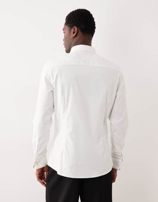ASOS DESIGN - Camicia elegante slim fit facile da stirare in twill bianca con doppio polsino, 4 di 5