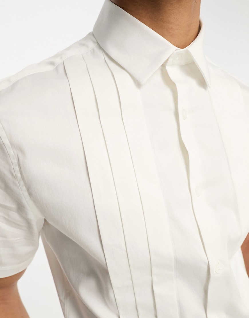 Camicia elegante slim in rasatello bianca con pieghe sul davanti-Bianco - ASOS DESIGN Camicia donna  - immagine2