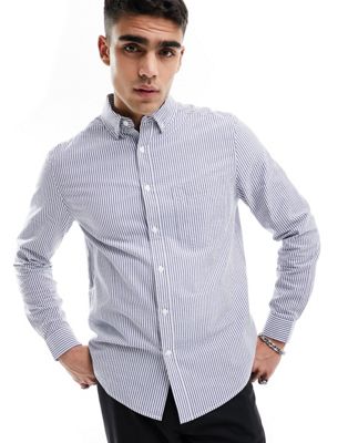 ASOS DESIGN seersucker textured smart shirt in blue stripe - ASOS Price Checker