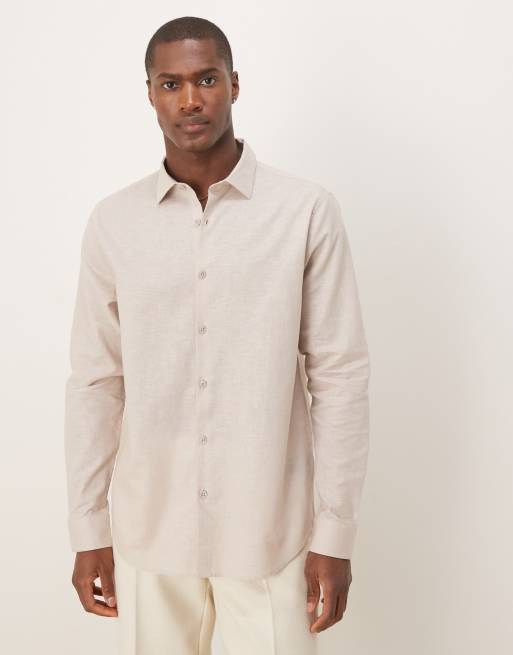 ASOS DESIGN - Camicia elegante vestibilità classica color pietra in lino