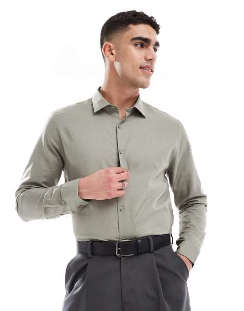 ASOS DESIGN - Camicia elegante vestibilità classica in misto lino kaki - view 1