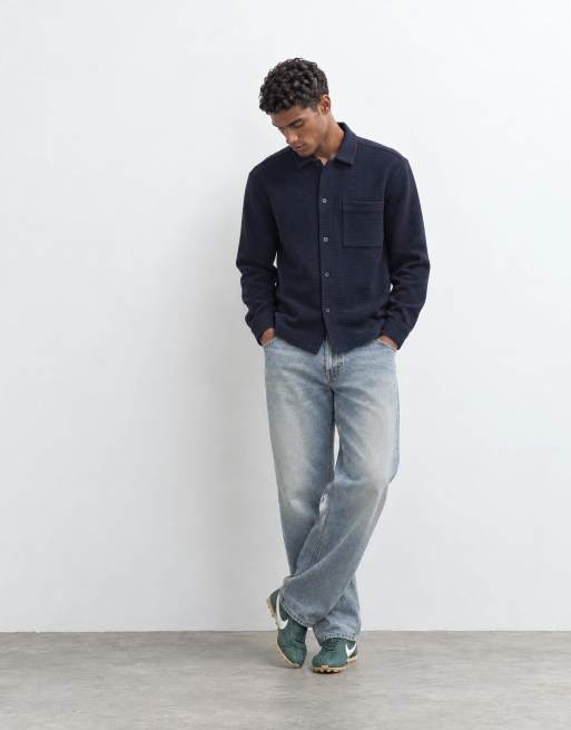 ASOS DESIGN camicia giacca a nido d'ape in navy, 9 di 9