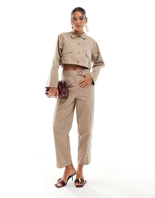 ASOS DESIGN - Camicia giacca color pietra con doppie tasche in coordinato