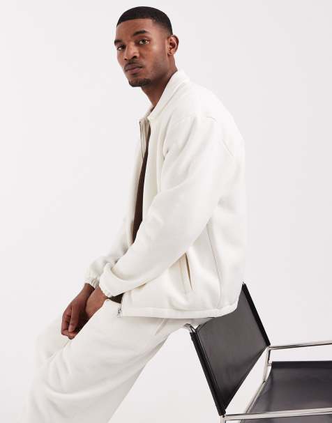 ASOS DESIGN - Camicia giacca comoda in piqué color crema con zip - view 1