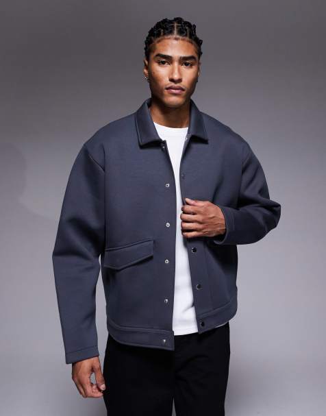 ASOS DESIGN - Camicia giacca comoda pesante squadrata antracite in tessuto effetto scuba - view 1