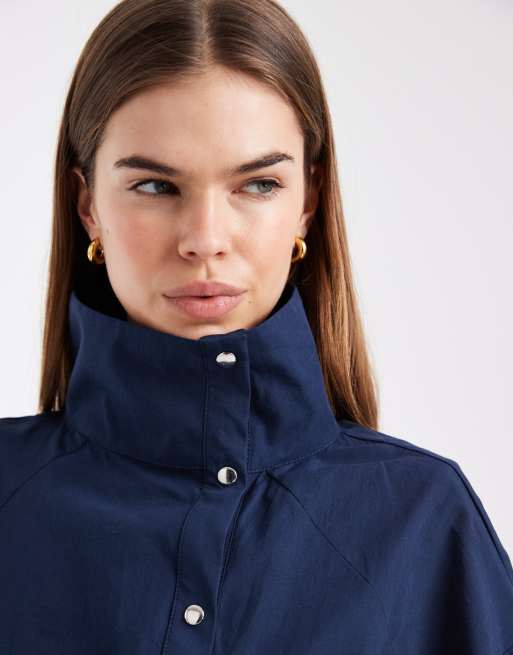 ASOS DESIGN - Camicia giacca con collo a imbuto in popeline blu navy, 2 di 4