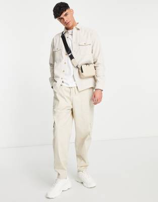 Camicia giacca con doppie tasche a coste color crema-Neutro - ASOS DESIGN Camicia donna  - immagine1