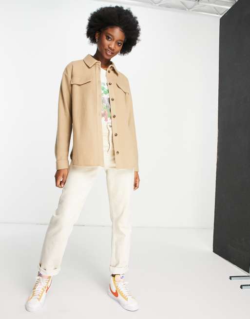 ASOS DESIGN - Camicia giacca da abito soffice color cammello in coordinato