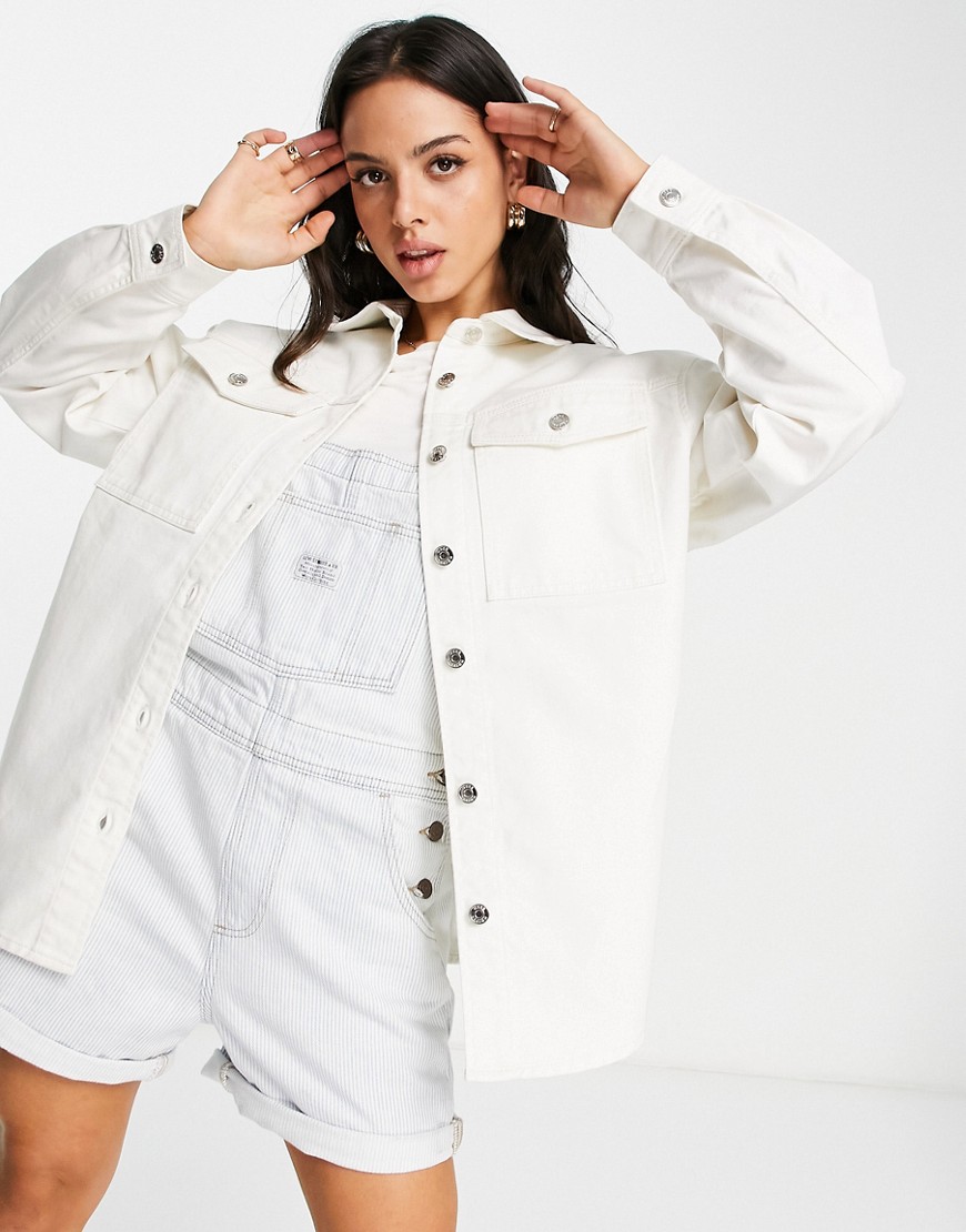 Asos Design - Camicia Giacca Di Jeans Oversize Bianca-Bianco