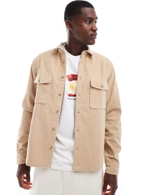 ASOS DESIGN - Camicia giacca écru in velluto a coste
