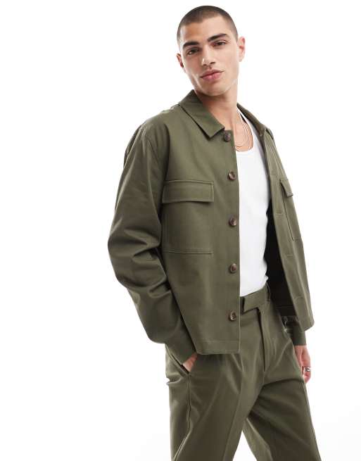 ASOS DESIGN - Camicia giacca elegante kaki chiaro con colletto in coordinato
