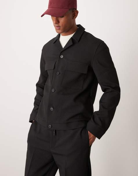 ASOS DESIGN - Camicia giacca elegante nera a coste in coordinato - view 1