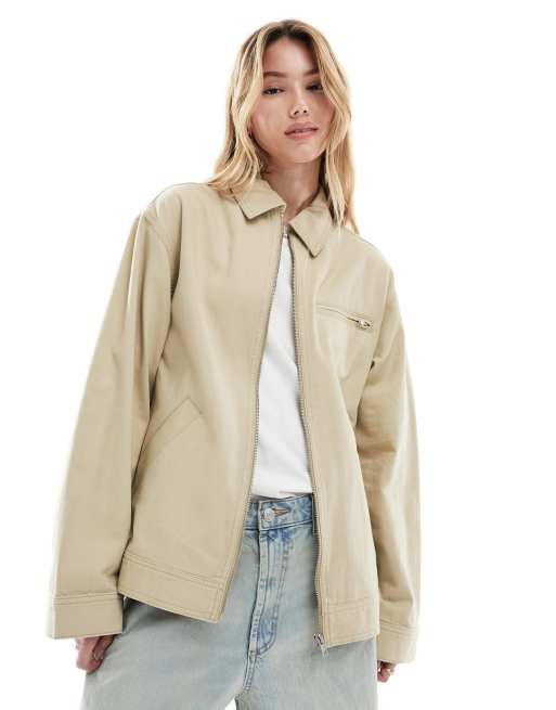 ASOS DESIGN - Camicia giacca harrington in twill color pietra